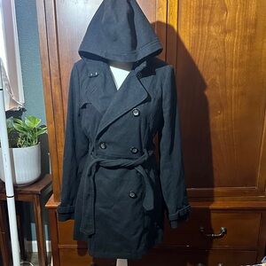 Black Hooded Trench Coat peacoat